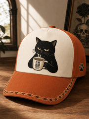 Unisex Is He Dead Yet? Funny Dark Humor Black Cat Print Hat