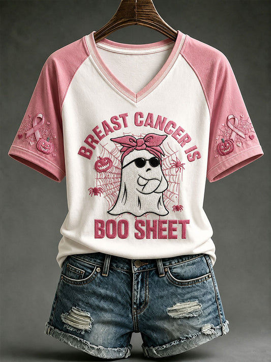 Women's Breast Cancer Is Boo Sheet V-neck T-shirt