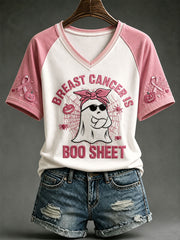 Women's Breast Cancer Is Boo Sheet V-neck T-shirt