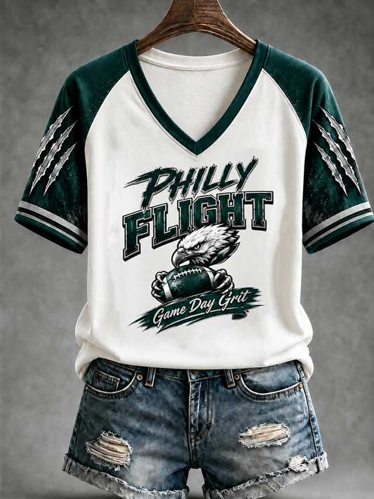 Women's Football Gameday Gift For Football Fans V-neck off-shoulder short-sleeved T-shirt