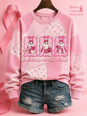 Women's In October We Wear Pink Halloween Pink Ghost Print Breast Cancer Awareness Support Regular Sweatshirt