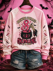Women's One Pink Spell Witch Print Breast Cancer Awareness Support Regular Sweatshirt