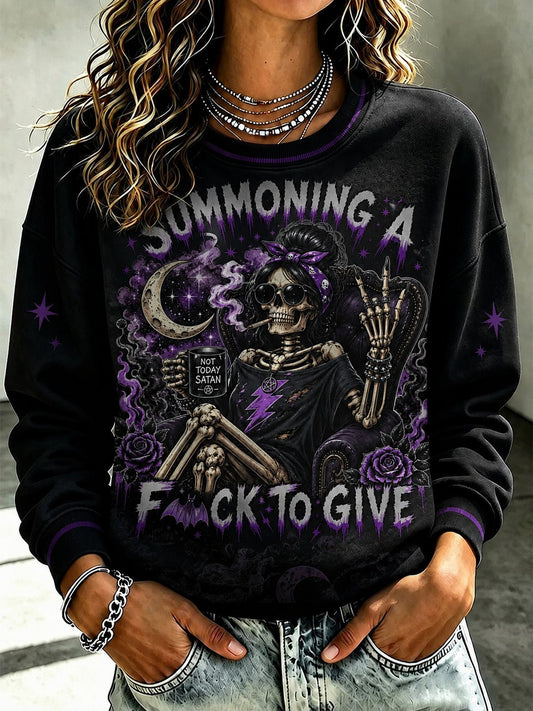 Women's Summoning A Fck to Give Gothic Printed Sweatshirt
