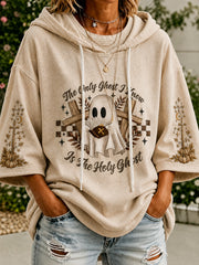 Women's retro faith theme Halloween element pattern printed casual hoodie
