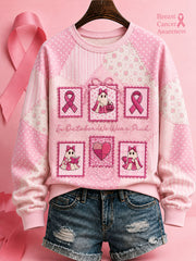 Women's In October We Wear Pink Halloween Pink Ghost Print Breast Cancer Awareness Support Regular Sweatshirt