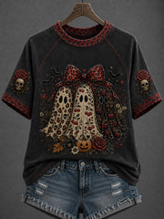 Women's Halloween retro pattern printed casual short-sleeve T-shirt