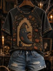 Women's Vintage Halloween Inspired Print Round Neck Short Sleeve T-shirt
