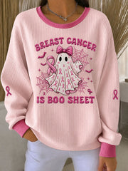 Women's Breast Cancer Is Boo Sheet Ribbed Round-Neck Sweatshirt
