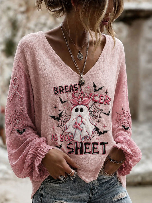 Women's Breast Cancer Is Boo Sheet Cotton-Linen Shirt