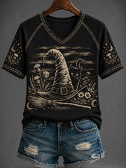 Women's Halloween Printed V-neck T-shirt