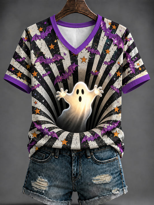 Women's Halloween Printed V-neck T-shirt