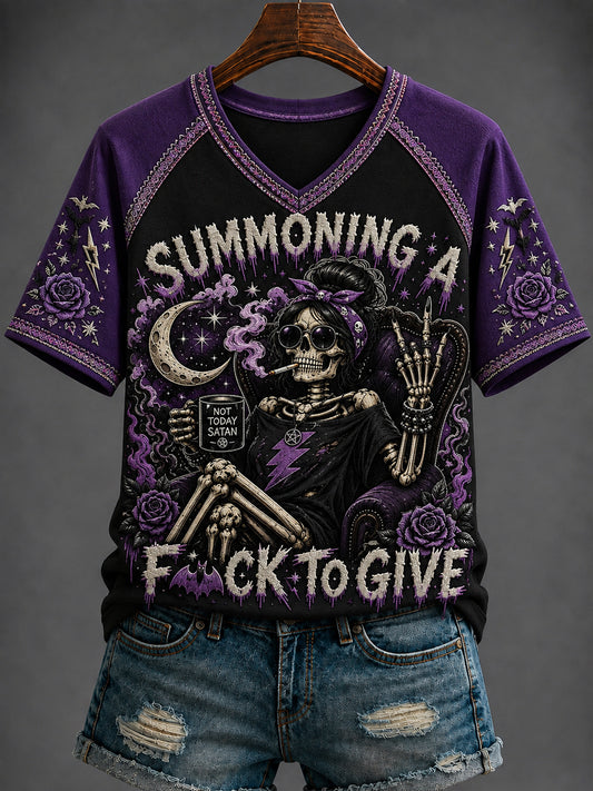Women's Halloween Printed V-neck T-shirt