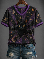 Women's Halloween Printed V-neck T-shirt