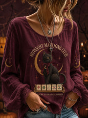 Women's Halloween Black Cat Mahjong Tops
