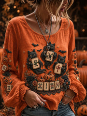 Women's Halloween Black Cats Mahjong Tops