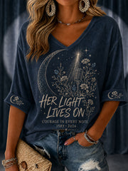 Women's "HER LIGHT LIVES ON" V-neck T-shirts