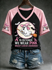 Women's in october we wear pink V-neck off-shoulder short-sleeved T-shirt