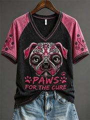 Women's Paws for the Cure Bulldog Pink Sugar Skull Print short-sleeved T-shirt