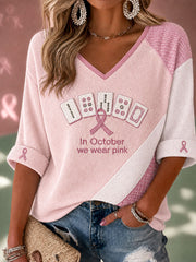 Women's 'In October we wear pink' Mahjong Waffle V-Neck Tops