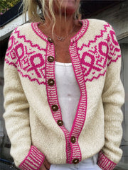 Women's Breast Cancer Awareness Pink Ribbon Yoke Print Cozy Cardigan