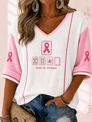 Women's Breast Cancer Awareness and Mahjong Waffle V-Neck Tops