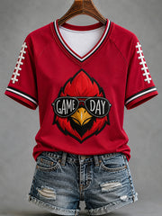 Women's Football Gameday Gift For Football Fans Casual V-Neck Tee