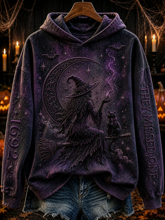 Women's 1692 They Missed One Witch Print Vintage Hooded Sweatshirt