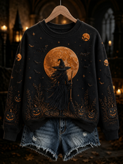 Women's Halloween witch print Regular Sweatshirt
