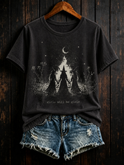 Women's Halloween witch print short-sleeved T-shirt