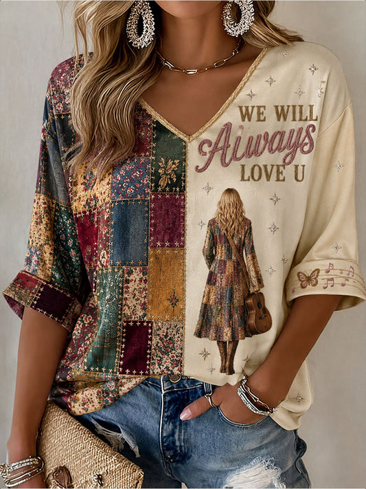 Women's Country Music Lover We Will Always Love U 925 Printed T-Shirt
