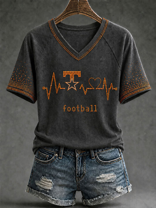 Women's Game Day Football Print Casual T-shirt