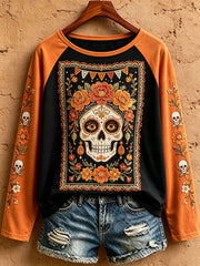 Women's Mexico Day of The Dead Floral Art Printed T-shirt