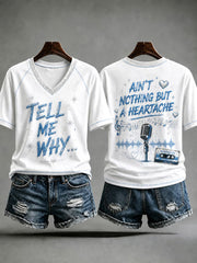 Women's Retro 90s Music Inspired Graphic Print Casual V-Neck Tee
