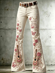 Women's Country Music Lover Queen of Country Floral Art Printed Pants