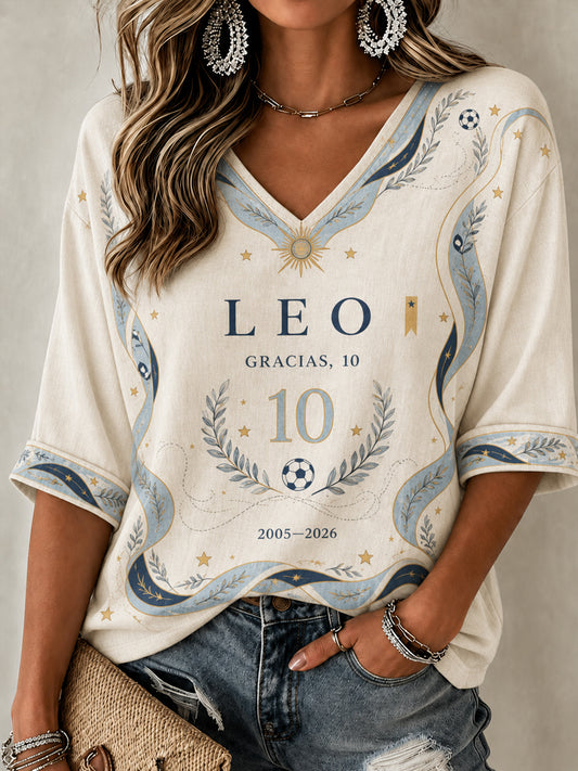 Women's Soccer Legend Retire Memorial Mid-length Sleeves V-Neck T-Shirt