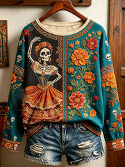Women's Mexico Day of The Dead Floral Art Printed T-shirt