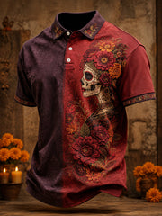 Men's Mexico Day of The Dead Floral Art Printed Casual Tops