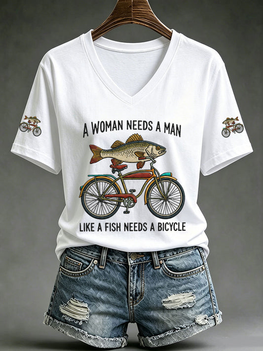 Women's A Woman Without A ManIs Like A Fish Without A Bicycle Short-sleeved T-shirt