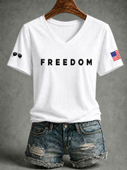 Women's Freedom Print V-Neck Short Sleeve T-shirt