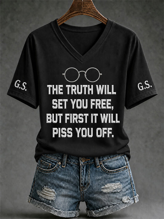 Women's RIP Retro Feminist Icon Print V-Neck Tee