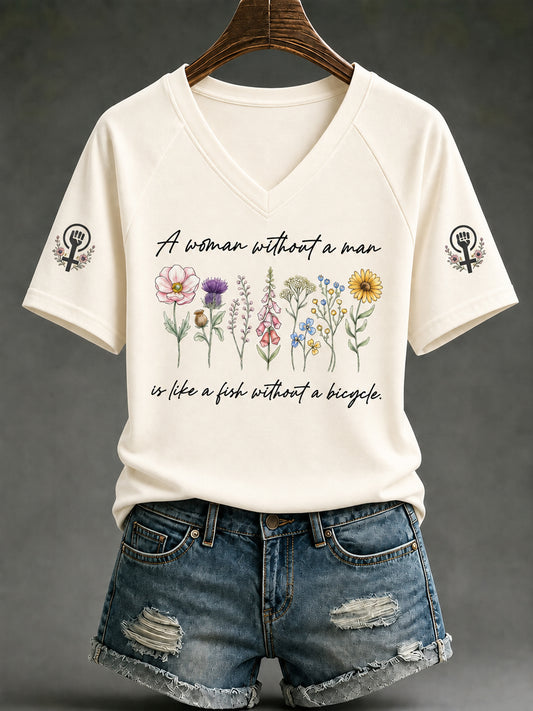 Women's Feminist Quote Print O-Neck Short Sleeve T-shirt