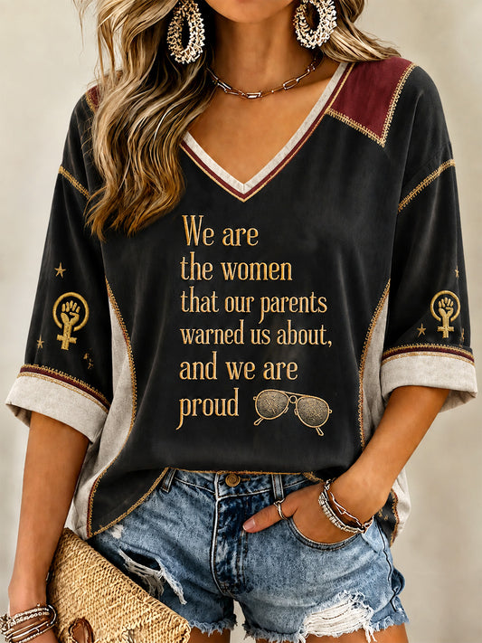 Women's RIP Retro Feminist Icon Print V-Neck Tee