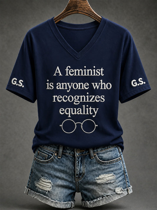 Women's RIP Retro Feminist Icon Print V-Neck Tee