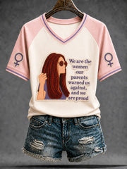 Women's Feminist Quote Print V-Neck Short Sleeve T-shirt