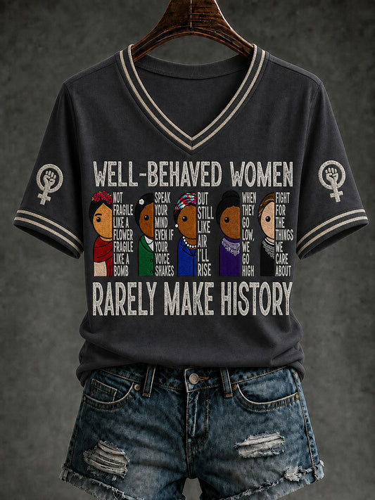 Women's RIP Retro Feminist Icon Printed V-neck T-shirt