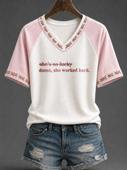 Women's 'Damn. She Worked Hard' Feminist Art Commemorative T-shirt