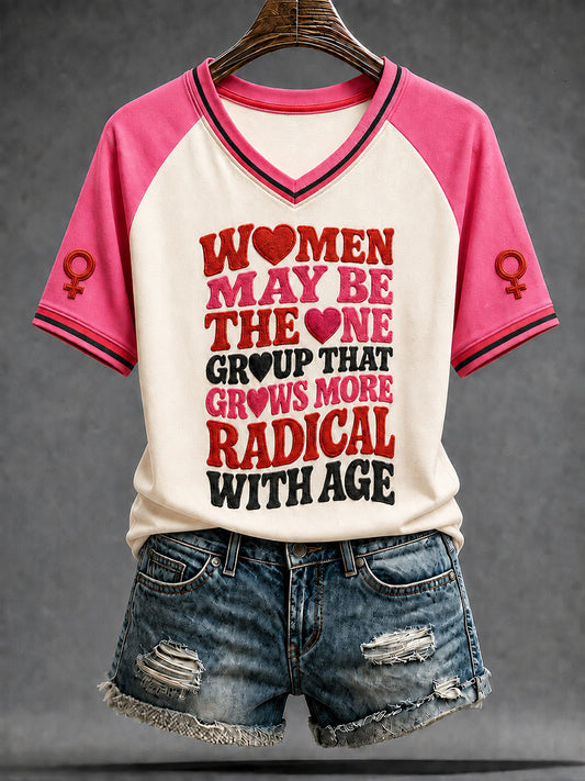 Women's Feminist Quote Print V-Neck Short Sleeve T-shirt
