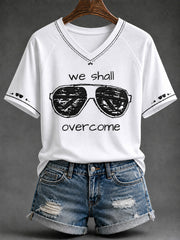 Women's We Shall Overcome Print V-neck Short-sleeved T-shirt