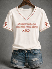 Women's Feminist Quote Print V-Neck Short Sleeve T-shirt
