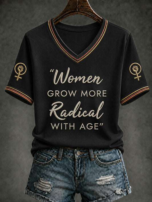Women's RIP Retro Feminist Icon Printed V-neck T-shirt